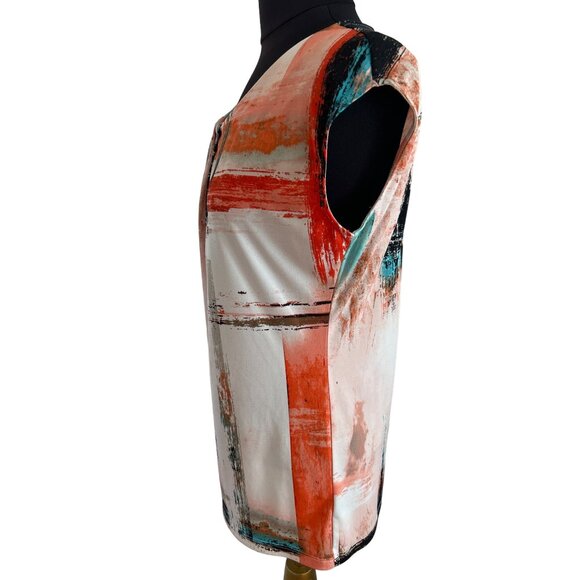 Worthington Multi-Colored Paint Stroke Print Sleeveless Top, Size Medium - Picture 2 of 7